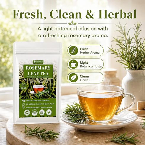 50 Count, 100% Rosemary Tea Bags - Pure Dried Rosemary Leaves, Caffeine-Free Herbal Tea, Natural & Aromatic