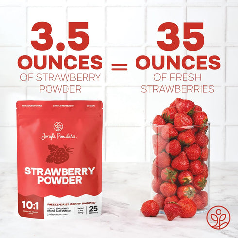 Jungle Powders Strawberry Powder, 3.5 Ounce Bag of Freeze Dried Strawberry Powder for Baking and Smoothies