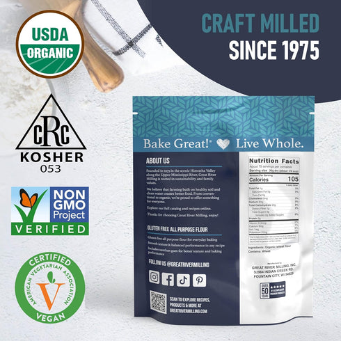 00 2 Lb Great River Milling Organic Pizza Flour | Ultra-Fine Neapolitan Style Flour for Pizza Dough, Bread & Pasta |