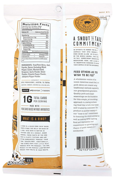 EPIC BBQ Pork Rinds, Gluten Free, 2.5oz