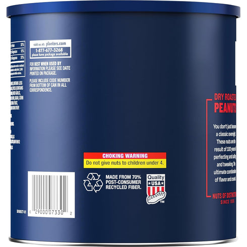 52 oz (Pack 2) Planters Dry Roasted Peanuts, Canister