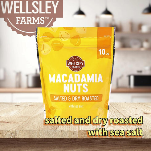 Wellsley Farms (1 10 oz Salted & Dry Roasted Macadamia Nuts Bag), Lightly Seasoned with Sea Salt, Resealable Bag