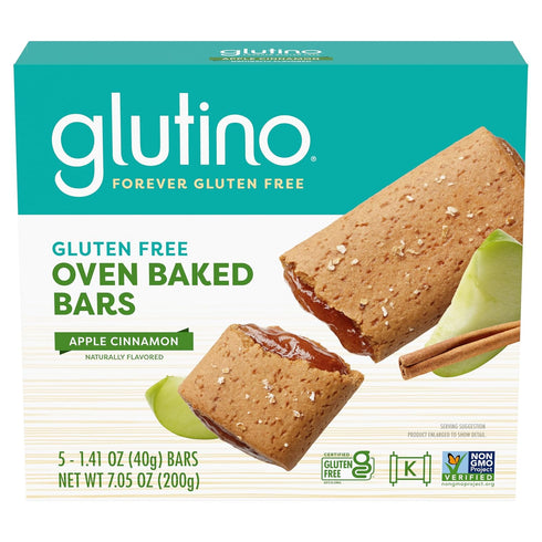 Glutino Gluten Free Oven Baked Bar, Apple Cinnamon, Naturally Flavored, 5 ct