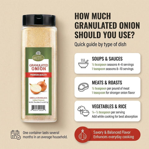 22 oz Good Tierra Granulated Onion - Dehydrated Onion Powder for Cooking, All Purpose Seasoning, Culinary Gourmet Spice