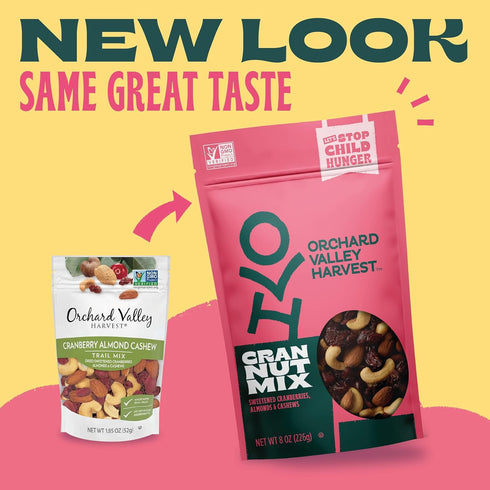 1oz (Pack 8), Packs, 4g Orchard Valley Harvest Cran Nut Trail Mix, Bags of Sweetened Cranberries, Almonds, Cashews