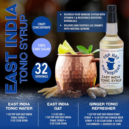 5x 32oz Top Hat East India Craft Concentrated Quinine Tonic Drink Syrup - Natural Quinine Wellness Tonic Water