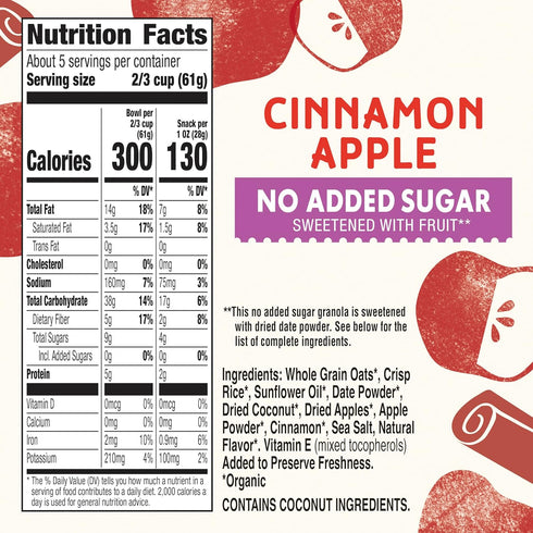 11 oz Cascadian Farm Organic Granola with No Added Sugar, Cinnamon Apple Cereal, Resealable Pouch