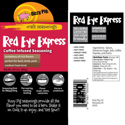 120lbs Dizzy Pig Red Eye Express Coffee-Infused Seasoning Rub (Quart Shaker) - Seasons Around of Food - Hand Made
