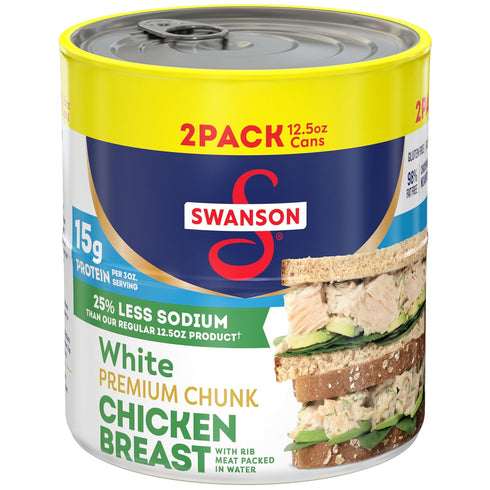 Swanson 25% Less Sodium White Premium Chunk Canned Chicken Breast in Water,