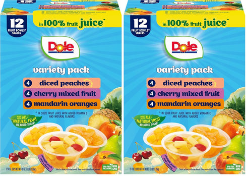 Dole Fruit Bowls in 100% Juice Variety Pack Snacks, Peaches, Cherry Mixed