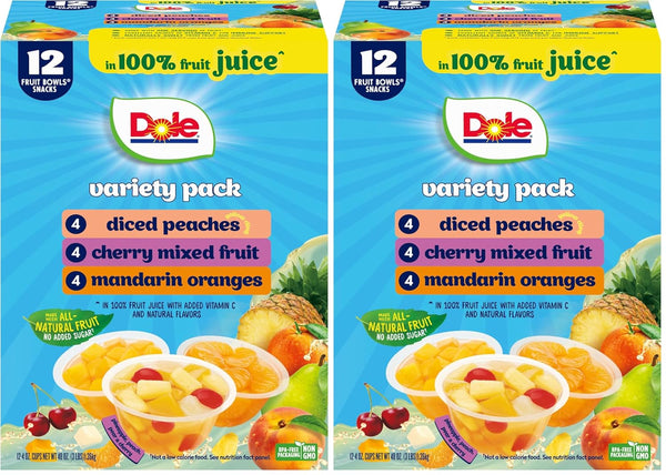 Dole Fruit Bowls in 100% Juice Variety Pack Snacks, Peaches, Cherry Mixed