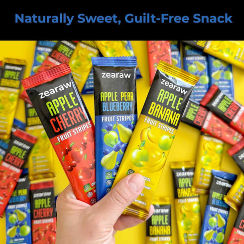 30 Pack ZEARAW Healthy Fruit Snacks for Adults and Kids Fruit Leather with Dried Apple-Cherry, Apple-Banana