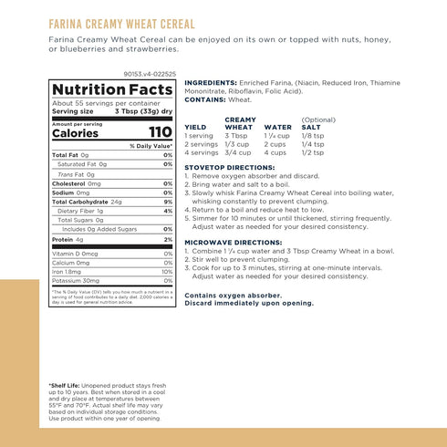55 10 Creamy Wheat Cereal Can Emergency Food Supply, Servings, Year Shelf Life - Instant Breakfast Food and Healthy