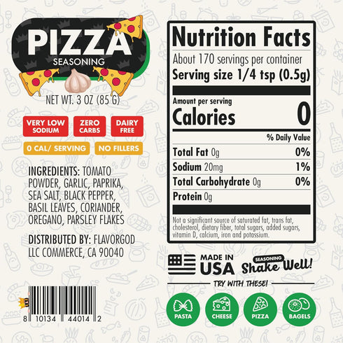 Pizza Seasoning Mix by Flavor God - Premium All Natural & Healthy Spice Blend for Grilling Chicken, Beef, Seafood, Vegetables, Salad, Tacos, Ravioli, & Pasta- Kosher, Gluten-Free, Dairy-Free, Vegan, Keto Friendly