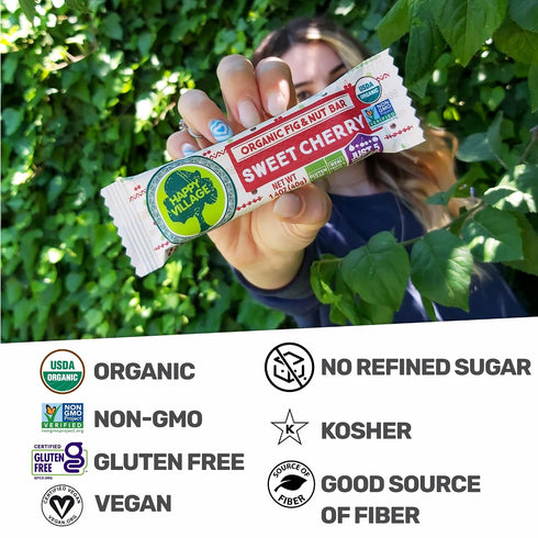 (16 1.4 OZ Happy Village Organic Fruit & Nut Bar, SWEET CHERRY | Gluten Free, No Refined Sugar, Kosher, Non-GMO, Vegan