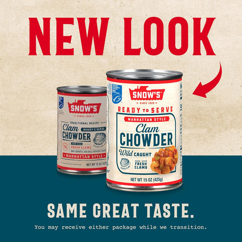 15 oz 11g (Pack 6) Snow's Manhattan Clam Chowder, Can - Protein per Serving - Ready-to-Serve Authentic Manhattan Style