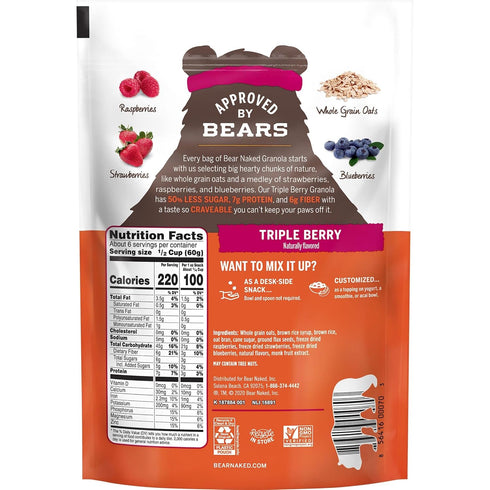 (6 Bear Naked Granola Cereal, Vegan, Breakfast Snacks, Triple Berry Crunch Bags)