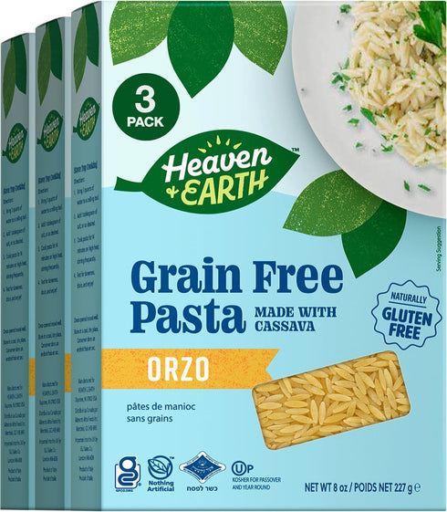 Heaven & Earth Grain Free Pasta, Cassava Orzo, 8oz (3 Pack) |