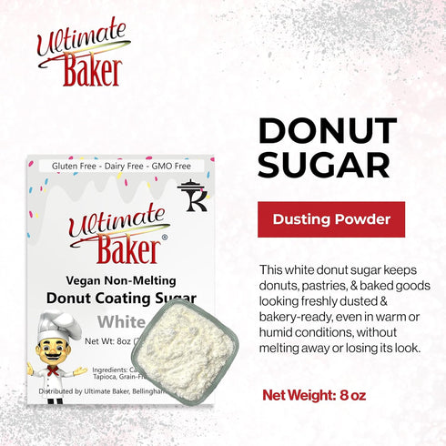 (8oz) Ultimate Baker Vegan Non-Melting White Donut Sugar - All Natural Snow Sugar for Dusting Donuts, Icing & Baking