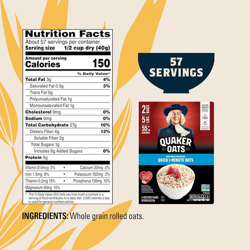 1-Minute Verified,2.5 Pound,(Pack 4) Quaker Quick Oatmeal,Non GMO Project