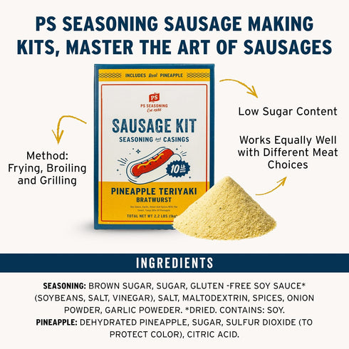 10 Lbs PS Seasoning Pineapple Teriyaki Bratwurst Kit - Sausage making Seasoning And Natural Hog Casings For Of Meat