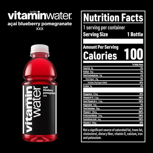 20 oz 12 Pack vitaminwater XXX Aai Blueberry Pomegranate Nutrient Enhanced Flavored Water Beverage, fl Bottles