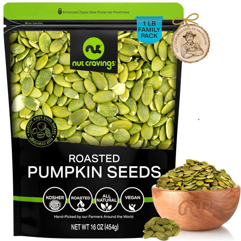 NUT CRAVINGS - Roasted & Unsalted Pumpkin Seeds, Pepitas, No Shell (16oz