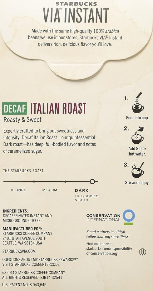 7-Count (2 Pack) Starbucks Via Ready Brew, Decaf Italian Dark Roast Instant Coffee, each