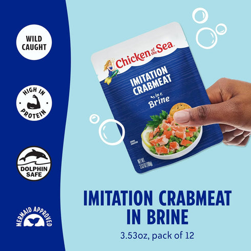 3.53 oz. Packet 12) Chicken of the Sea Imitation Crabmeat in Brine, (Box