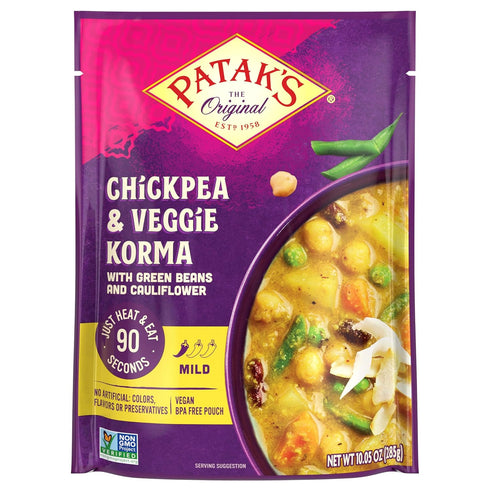 Patak's Chickpea & Veggie Korma, Mild & Creamy Curry with Coconut, Chickpeas