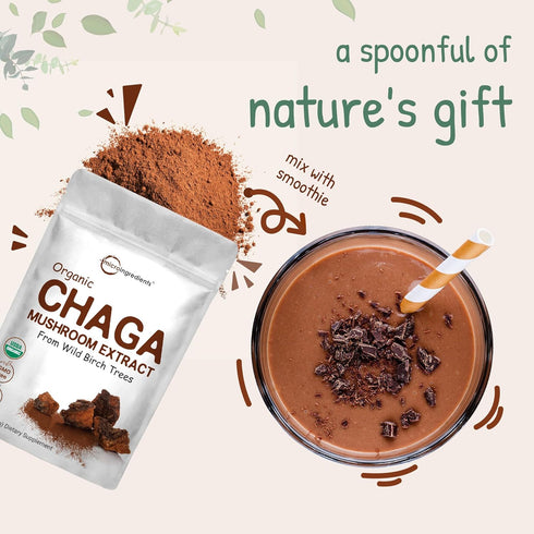 Micro Ingredients Organic Chaga Mushroom Extract, 10 oz | 100:1 Wild Harvested for Tea & Smoothies