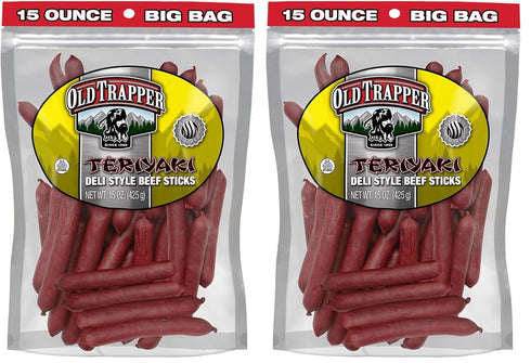 Old Trapper Deli-Style Beef Sticks, Teriyaki Flavor, 15-Ounce Package, Great for On-the-Go