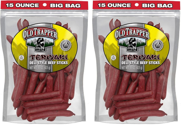 Old Trapper Deli-Style Beef Sticks, Teriyaki Flavor, 15-Ounce Package, Great for On-the-Go