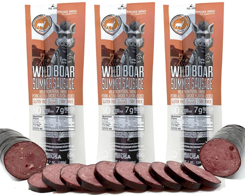 PEARSON RANCH Wild Boar Summer Sausage, Exotic Meat, Gluten-Free, MSG-Free, No Added