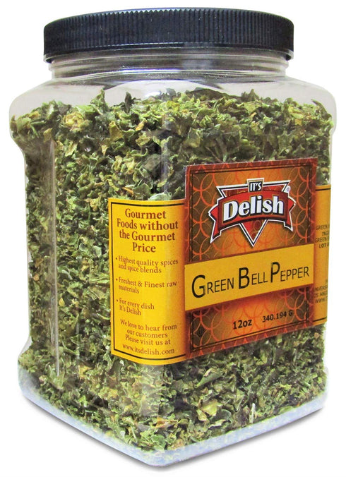 Dehydrated Dried Green Bell Pepper by It's Delish Jumbo Reusable Container 12
