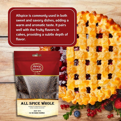 Spicy World Whole Allspice Berries 14 Oz Resealable Bag, Versatile Berry for Cooking & Seasoning