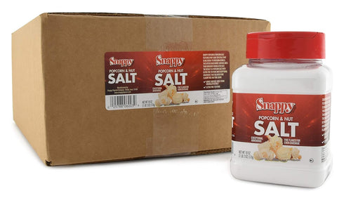 18 oz, 12-Count Snappy White Popcorn Salt, Case, Superfine Flake Salt for Movie Theater Popcorn