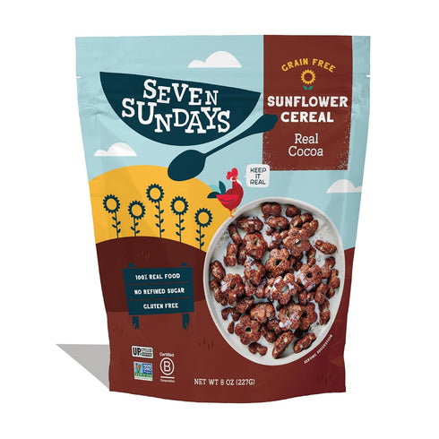 8 Oz (Pack 3), 5g 1g Seven Sundays Sunflower Cereal, Real Cocoa, Bag of Grain & Gluten Free, Upcycled Protein, Added