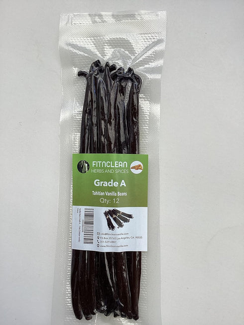 12 Tahitian Vanilla Beans Grade A, 6"-7" Fresh NON-GMO Whole Pods for Extract, Cooking, Baking