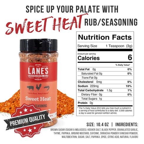 10.4 Oz Lane's Sweet Heat Rub Seasoning, All-Natural BBQ Brisket Rub Goes Well with Butt Rub Seasoning, No MSG Brisket