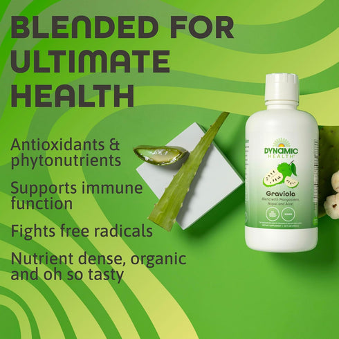 100% Immune 32 oz Dynamic Health Graviola Blend, Mangosteen, Nopal and Aloe, Organic, No Additives, System Support
