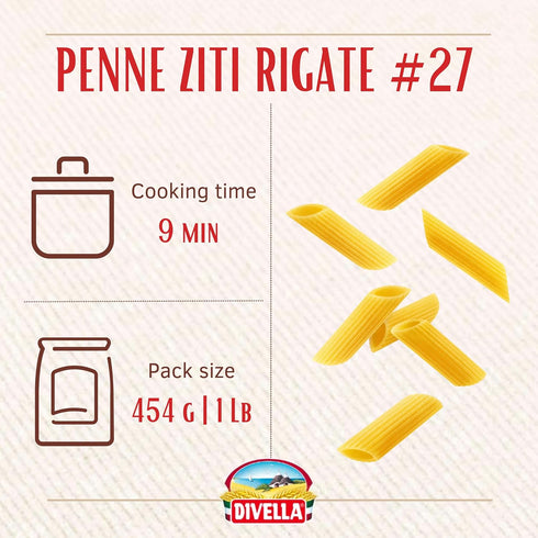 #27, 16 Oz. (Pack 8) DIVELLA Penne Rigate of - Authentic Italian Pasta Made with Durum Wheat Semolina, Perfect 'Al