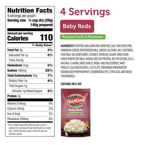 100% 4 4.1 (Pack 10) Idahoan Baby Reds with Roasted Garlic and Parmesan Mashed Potatoes, Naturally Gluten-Free, Real