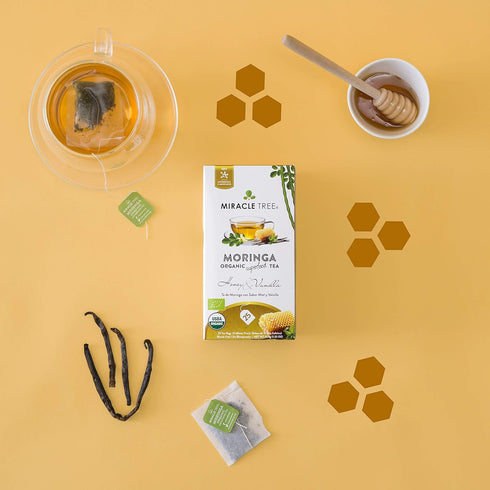 Miracle Tree Organic Moringa Superfood Tea, 25 Individually Sealed Bags, Honey & Vanilla