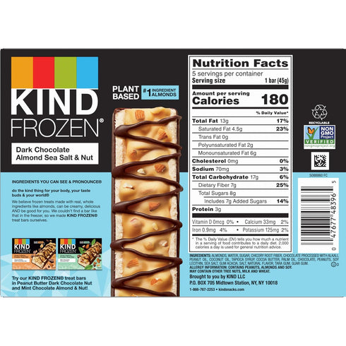 FROZEN Frozen 5 Pack, 1.6 Oz KIND Plant Based Treat Bar, Dark Chocolate Almond Sea Salt & Nut Treat Bars, Bars