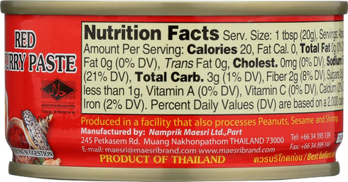 4 OZ MAESRI Red Thai Curry Paste