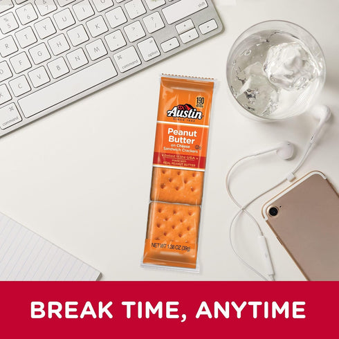 (12 96 Packs) Austin Sandwich Crackers, Single Serve Snack Crackers, Office and Kids Snacks, Peanut Butter on Cheese