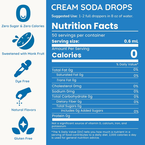 50 Allways Cream Soda Drops Sugar Free Liquid Water Enhancer with Monk Fruit Zero Calorie Cream Soda Drink Mix