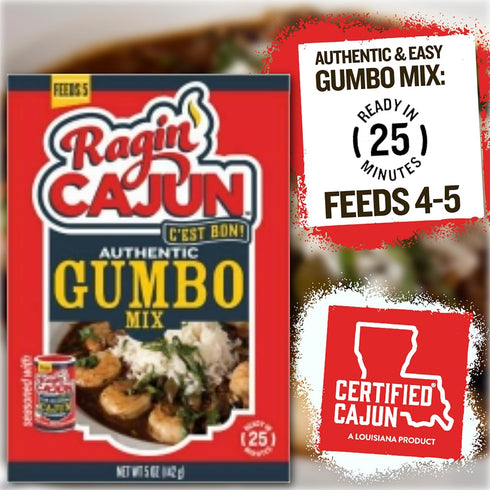 5 oz Pack 6, Ragin' Cajun Authentic Gumbo Mix - Box, of No MSG, Authentic Louisiana Creole Soup Base for Chicken