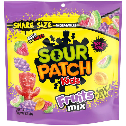 SOUR PATCH KIDS Fruits Mix Soft & Chewy Gummy Candy, Share Size,
